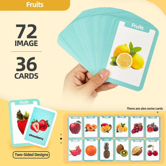36 Double-Sided Fruit Cognitive Cards, Kidsren's Enlightenment Picture Learning, Paper Fun Teaching Cards